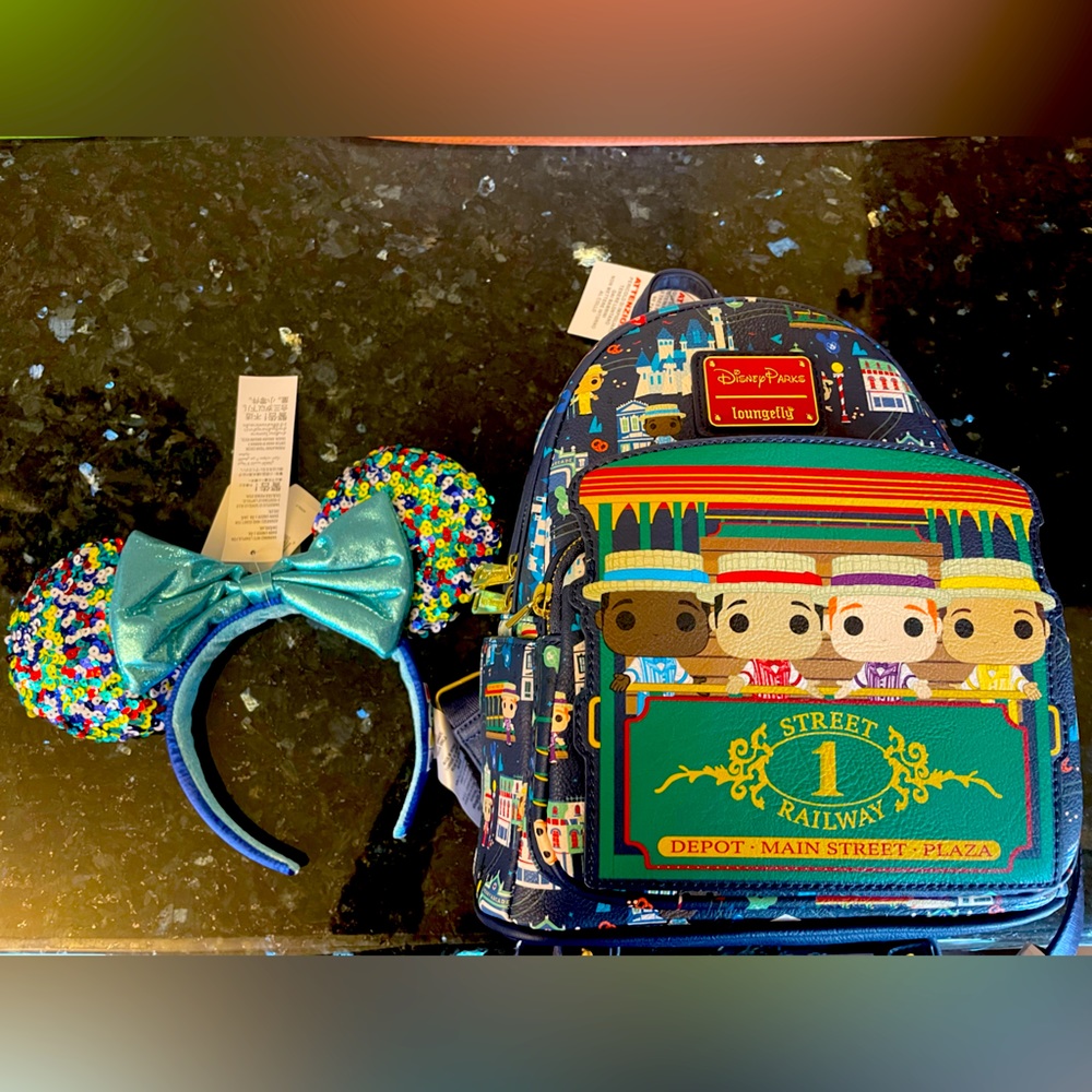 New Disney Park Loungefly Funko Pop Dapper Dans Backpack & 2022 Blue Sequin Ears